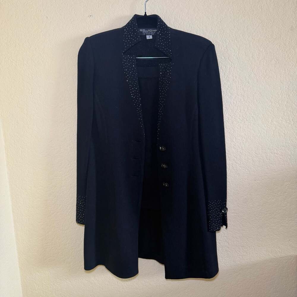 St. John Evening by Marie Gray Black Knit Rhinestone Embellished Jacket Size 4